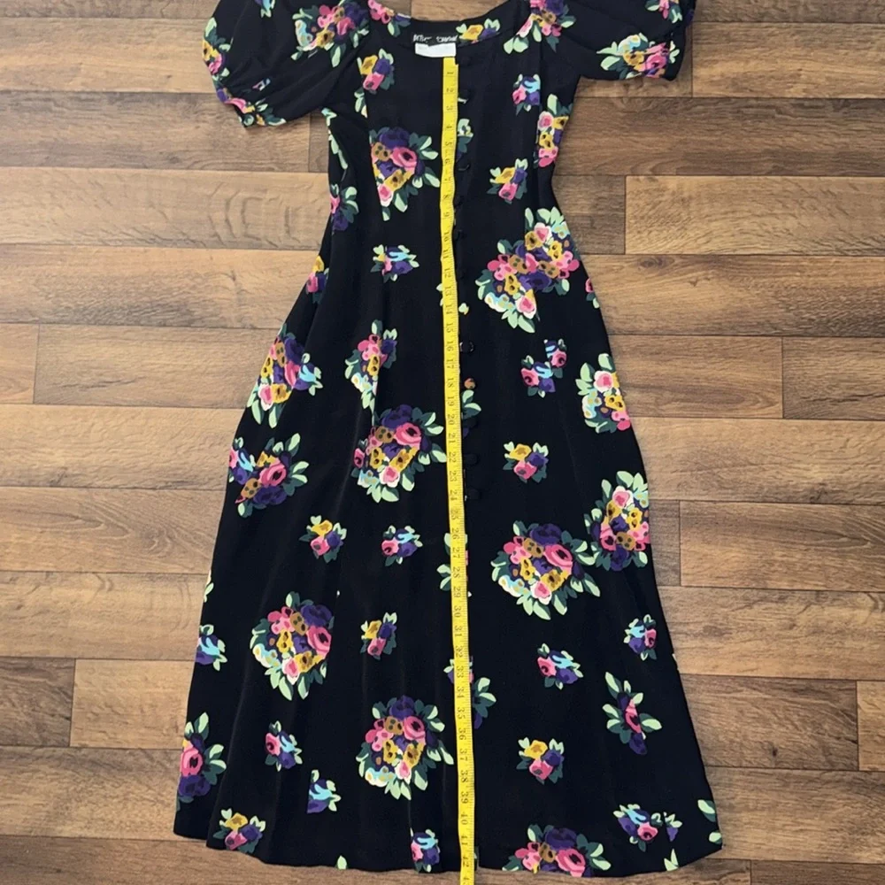 Betsey Johnson For Lew Magram Vintage Dress Size Small 90s Does 40s Puff Sleeve - Picture 5 of 16